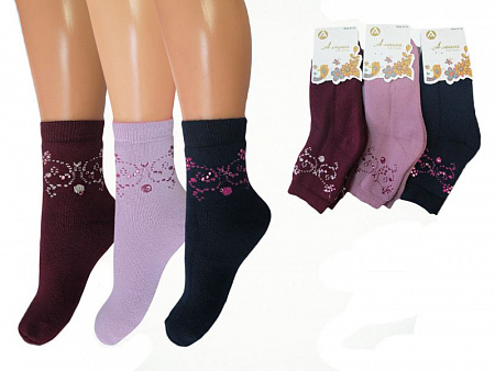 Махровые носки с рисунком и стразами для девочки  A.VEASA